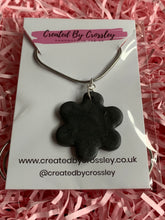 Load image into Gallery viewer, Dark Grey Flower Clay Earrings and Necklace