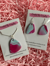 Load image into Gallery viewer, Pink Blue Clay Earrings and Necklace
