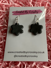 Load image into Gallery viewer, Dark Grey Flower Clay Earrings and Necklace
