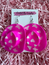 Load image into Gallery viewer, Pink Patterned Cowboy Hat Charm Earrings