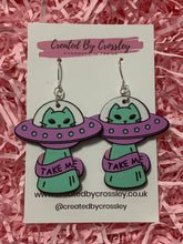 Load image into Gallery viewer, Alien Space Cat Charm Earrings