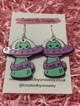 Load image into Gallery viewer, Alien Space Cat Charm Earrings