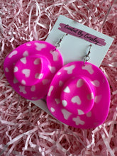 Load image into Gallery viewer, Pink Patterned Cowboy Hat Charm Earrings