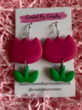Load image into Gallery viewer, Pink Green Flower Clay Earrings