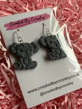 Load image into Gallery viewer, Koala Sparkly Granite Grey Clay Earrings and Necklace