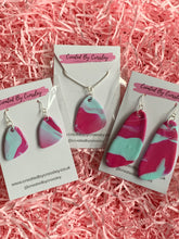Load image into Gallery viewer, Pink Blue Clay Earrings and Necklace