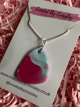 Load image into Gallery viewer, Pink Blue Clay Earrings and Necklace