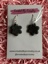 Load image into Gallery viewer, Dark Grey Flower Clay Earrings and Necklace