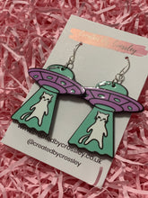 Load image into Gallery viewer, Alien Space Cat Charm Earrings