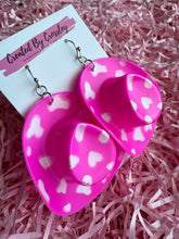 Load image into Gallery viewer, Pink Patterned Cowboy Hat Charm Earrings
