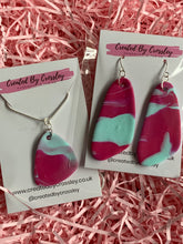 Load image into Gallery viewer, Pink Blue Clay Earrings and Necklace