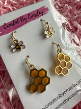 Load image into Gallery viewer, Honeycomb Mini Bee Earring Duo
