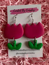 Load image into Gallery viewer, Pink Green Flower Clay Earrings