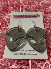 Load image into Gallery viewer, Black Resin Alien Head Earrings