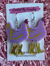 Load image into Gallery viewer, Purple Chicken Charm Earrings
