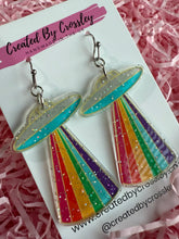 Load image into Gallery viewer, Rainbow Spaceship Charm Earrings
