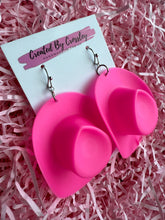 Load image into Gallery viewer, Large Pink Cowboy Hat Charm Earrings
