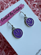 Load image into Gallery viewer, Purple Happy Face Charm Earrings

