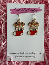 Load image into Gallery viewer, Reindeer Stocking Charm Earrings
