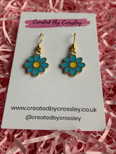 Load image into Gallery viewer, Light Blue Daisy Charm Earrings
