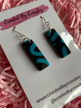 Load image into Gallery viewer, Black Blue Rectangle Clay Earrings
