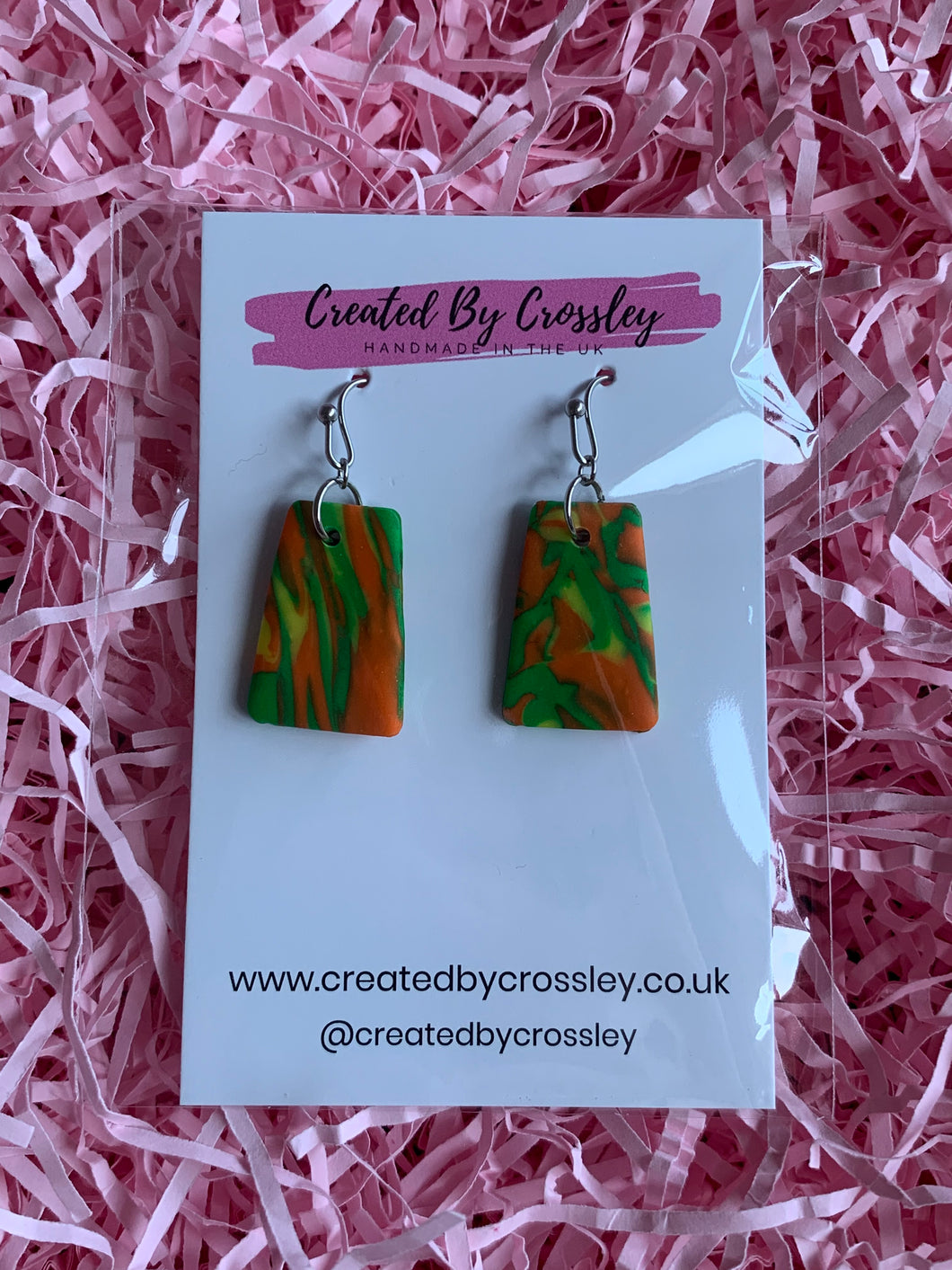 Green Pattern Clay Earrings