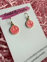 Load image into Gallery viewer, Pink Happy Face Charm Earrings
