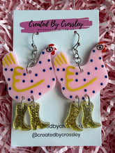 Load image into Gallery viewer, Pink Chicken Charm Earrings
