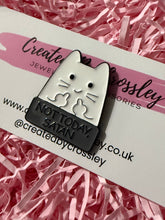 Load image into Gallery viewer, “Not Today Satan” White Cat Pin Badge
