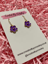 Load image into Gallery viewer, Purple Flower Charm Earrings
