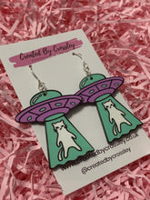 Load image into Gallery viewer, Alien Space Cat Charm Earrings
