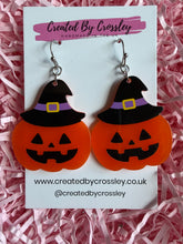 Load image into Gallery viewer, Pumpkin Witch Charm Earrings
