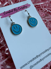 Load image into Gallery viewer, Blue Happy Face Charm Earrings
