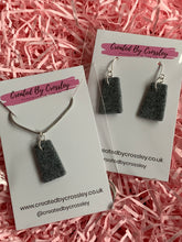 Load image into Gallery viewer, Sparkly Granite Grey Clay Earrings and Necklace
