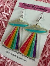 Load image into Gallery viewer, Rainbow Spaceship Charm Earrings
