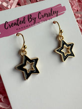 Load image into Gallery viewer, Black Outline Star Charm Earrings
