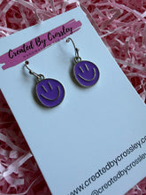 Load image into Gallery viewer, Purple Happy Face Charm Earrings
