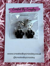 Load image into Gallery viewer, Black Paw Print Clip On Earrings
