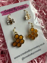 Load image into Gallery viewer, Honeycomb Mini Bee Earring Duo
