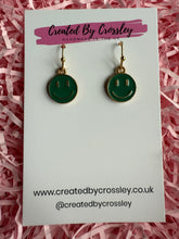 Load image into Gallery viewer, Green Happy Face Charm Earrings
