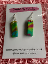 Load image into Gallery viewer, Green Patterned Rectangle Clay Earrings
