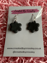 Load image into Gallery viewer, Dark Grey Flower Clay Earrings and Necklace
