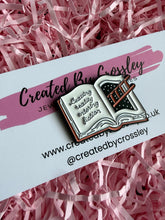 Load image into Gallery viewer, “Leaving reality entering fiction” Book Pin Badge
