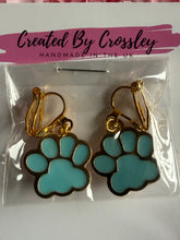 Load image into Gallery viewer, Blue Paw Print Clip On Earrings
