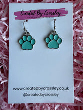 Load image into Gallery viewer, Light Blue Paw Print Charm Earrings
