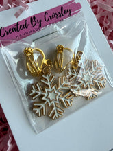 Load image into Gallery viewer, Snowflake Clip On Earrings
