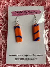 Load image into Gallery viewer, Orange Blue Rectangle Clay Earrings
