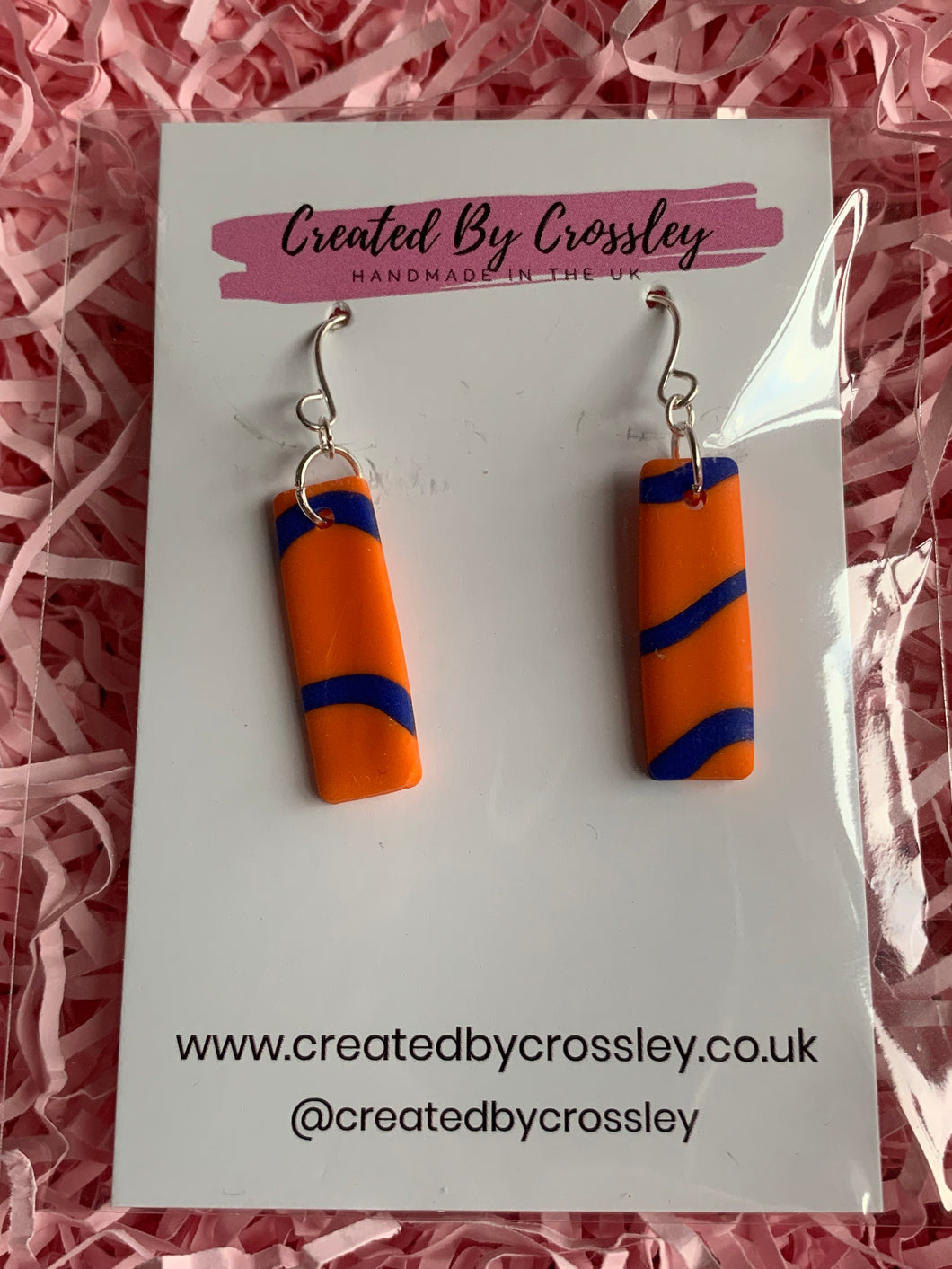 Orange Blue Rectangle Clay Earrings