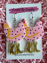 Load image into Gallery viewer, Pink Chicken Charm Earrings
