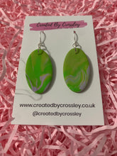 Load image into Gallery viewer, Green and Lilac Oval Clay Earrings
